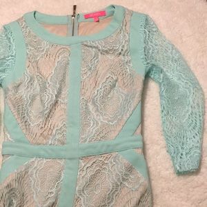 Aqua nude lace dress
